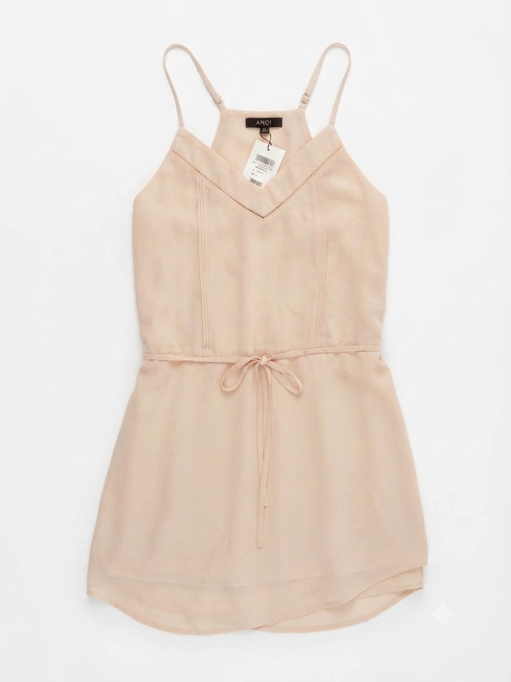 ANGL Cami Mini Dress Womens S Oyster Beige V-Line Drawstring NWT Summer Resort